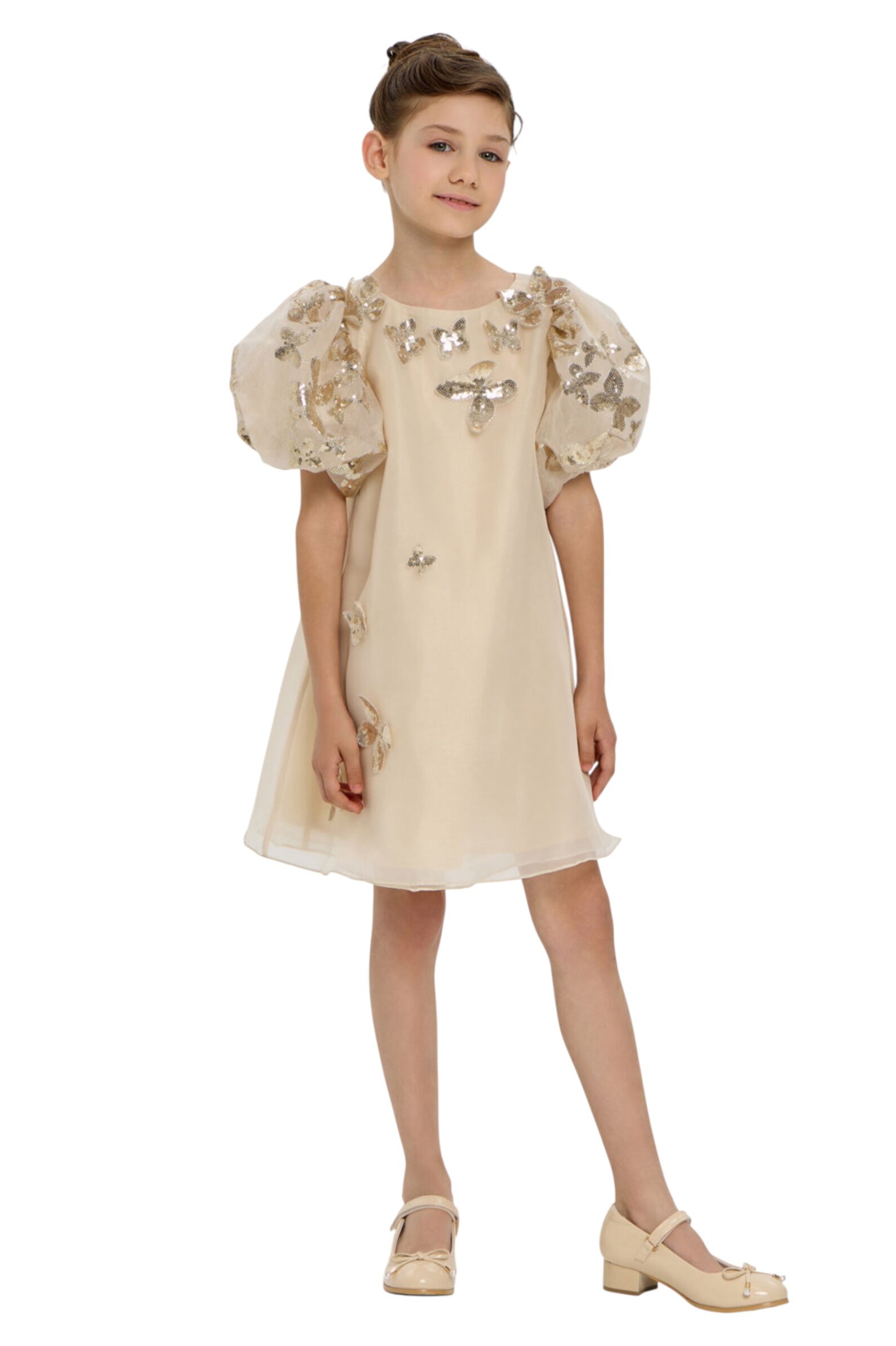 Платье дев. АРТ.1833.43,беж,пэ/хл